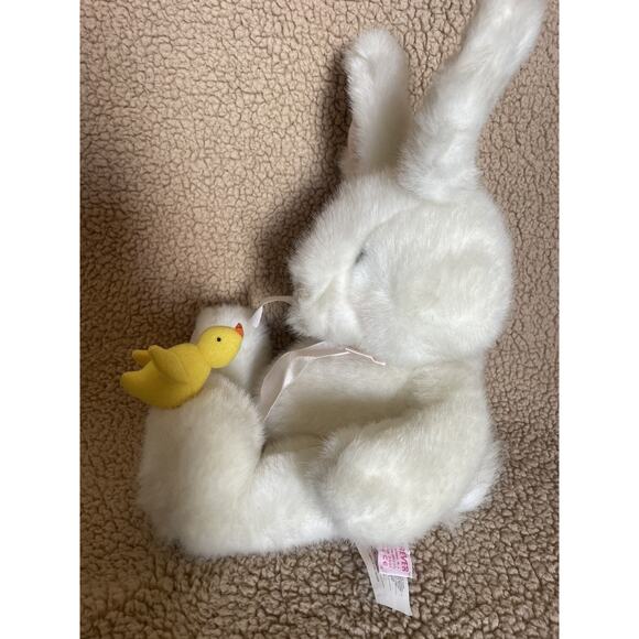 Vtg Russ Berrie Easter Bunny Rabbit & Baby Chick Stuffed Plush Toy 10" ~ 90s - Picture 2 of 6